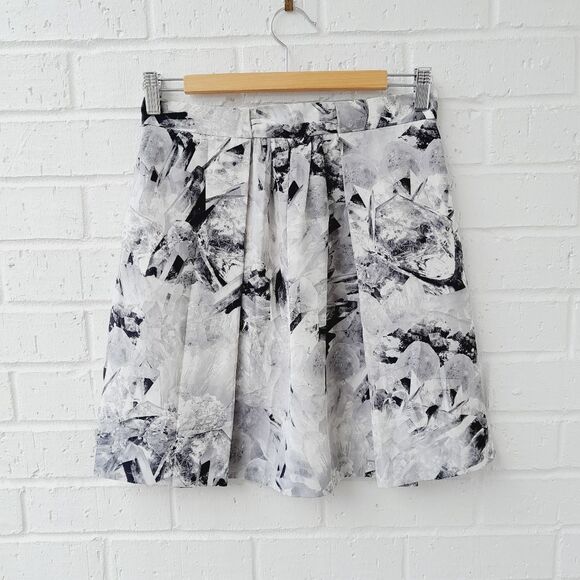 Cacharel Mini Pleat Silk Skirt Geometric Paint Artsy Career Wear ContemporarySz6 - Picture 3 of 12